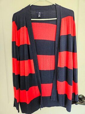 Gap Varsity Women's Stripe Open Front Long Sleeve Cardigan Size M